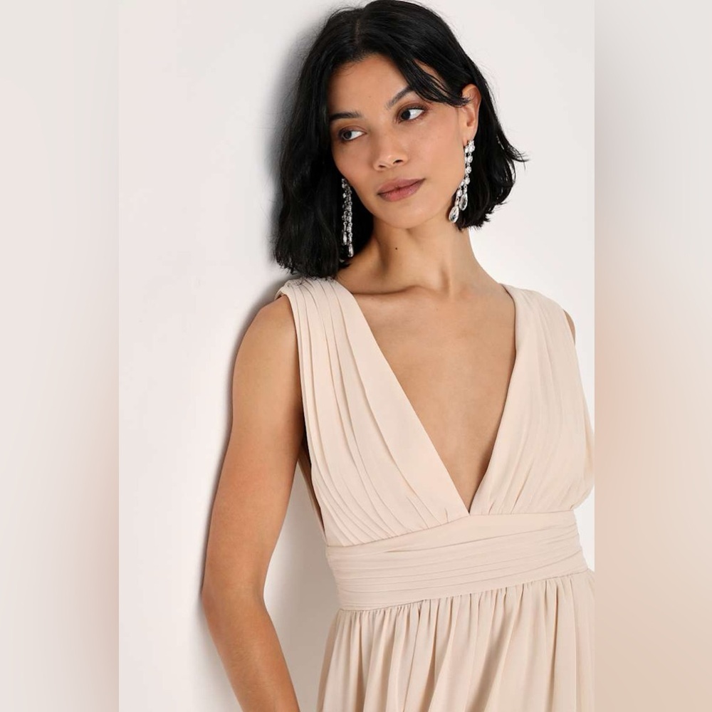 NWT LuLus Heavenly Hues Cream Maxi Dress - Picture 4 of 16
